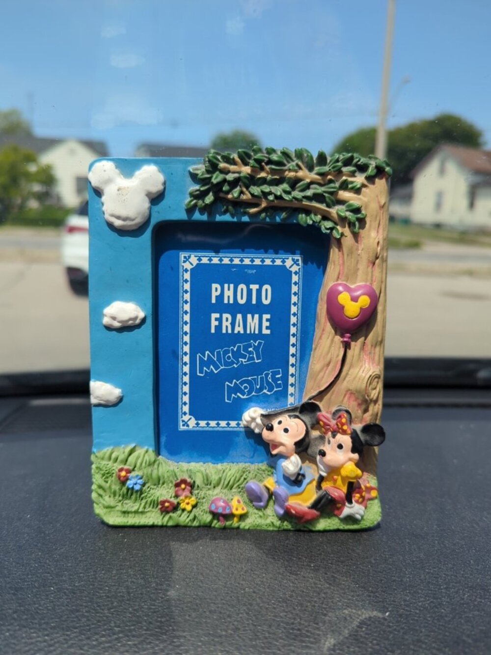 Vtg Mickey Mouse Minnie Picture Frame Flowers Balloon Baby Disney Love Rocks